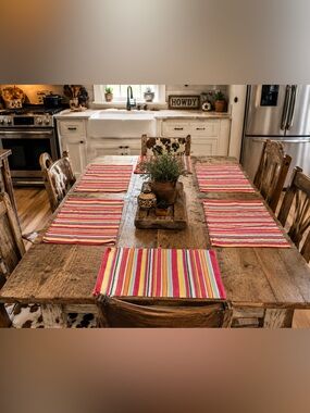 🎄Ready To Gift Danica Artisan Made In India Country Style Striped Dinner Mats.🎄